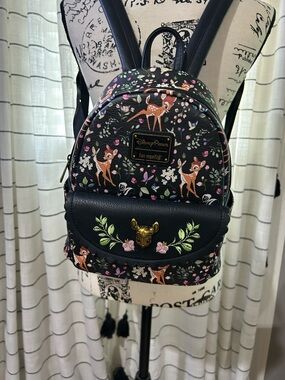 Loungefly Black Bambi Floral Mini Backpack